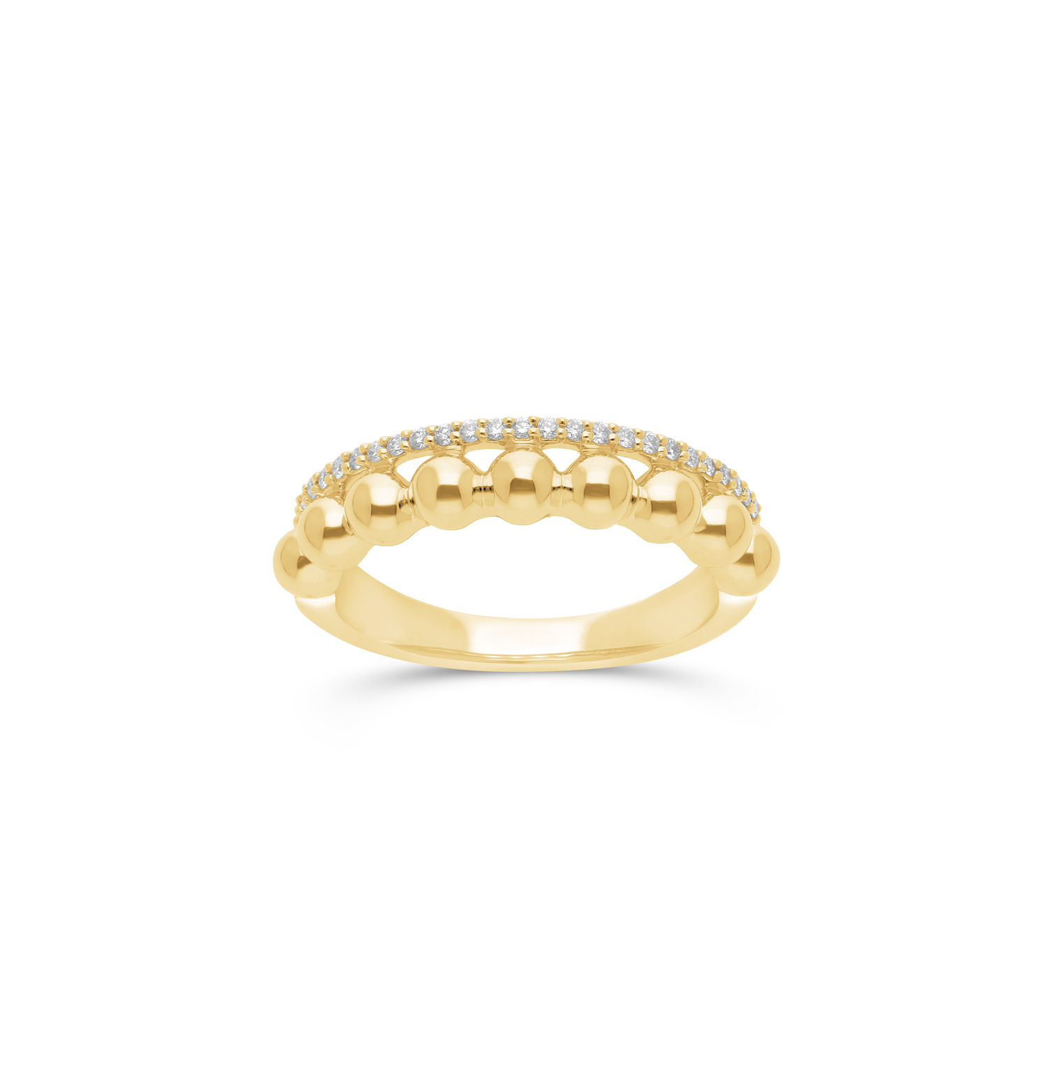 14K Yellow Gold Bead Ring with Diamonds